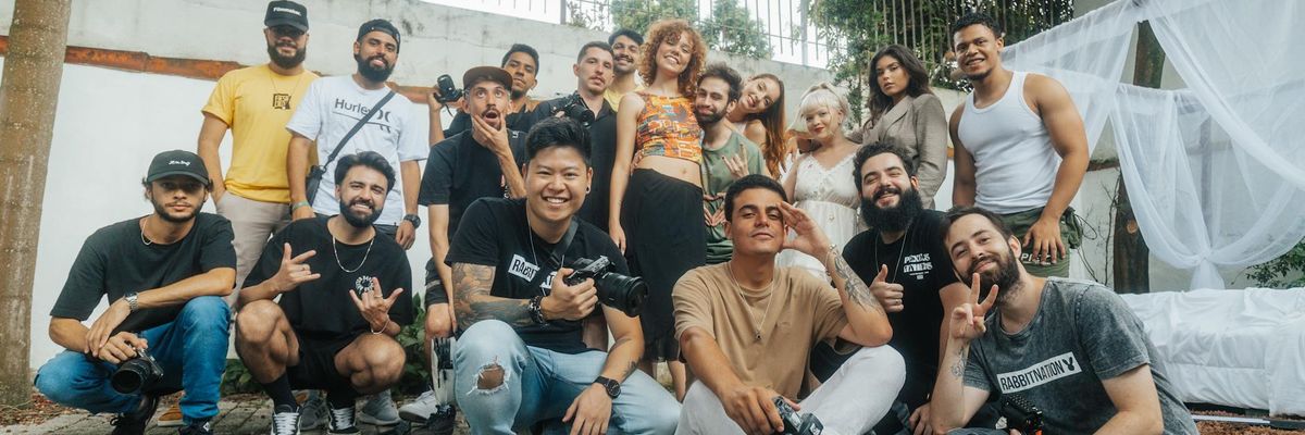 Group of people relaxing together in a studio
